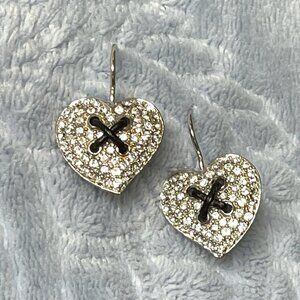 Rare Guess Sterling Silver Heart Dangle Earrings-NEW